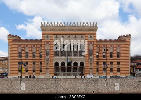 Sarajevo, Bosnie-Herzégovine - 27 février 2019: Hôtel de ville Banque D'Images