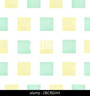 répétition sans couture avec carrés aquarelle dans des tons verts et jaunes, motif brillant et heureux pour les arrière-plans, les projets d'enveloppe, Banque D'Images