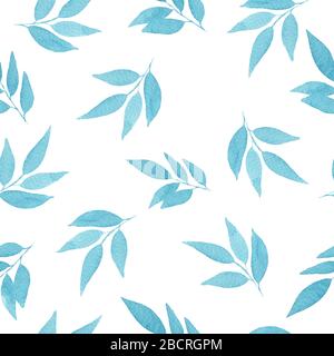 motif transparent avec feuilles, fond bleu feuilles, aquarelle brillant pour les arrière-plans, le papier peint, l'emballage ou le scrapbook Banque D'Images