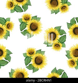 arrière-plan fleuri sans couture avec tournesols aquarelle, illustration décorative pour les fonds, les tissus ou les projets d'emballage, motif de surface brillant Banque D'Images