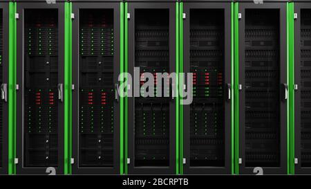 Intérieur du tunnel de la salle de serveurs. Couloir de racks dans la base de données avec des ordinateurs rapides et une connexion à haute vitesse utilisée dans le traitement des Big Data Banque D'Images