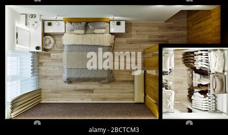 Chambre principale avec dressing dans un style moderne Banque D'Images
