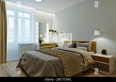 Chambre principale avec dressing dans un style moderne Banque D'Images