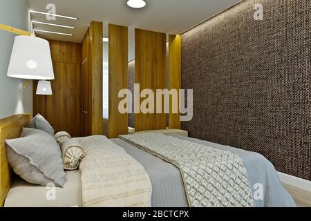 Chambre principale avec dressing dans un style moderne Banque D'Images