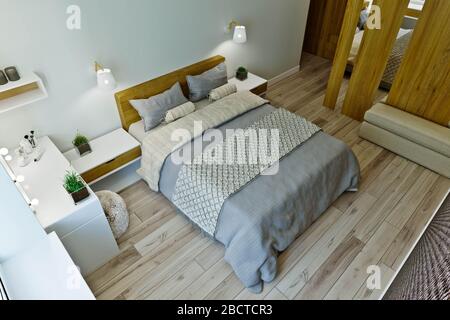 Chambre principale avec dressing dans un style moderne Banque D'Images