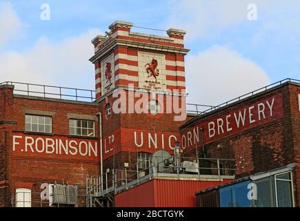 La brasserie Frederic Robinson Unicorn, Brewers, Bottlers, bureaux, Lower Hillgate, Stockport, Greater Manchester, Angleterre, Royaume-Uni, SK1 Banque D'Images