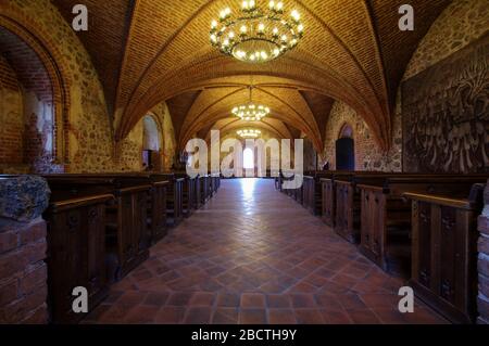 Vue à bas angle du château médiéval historique de Trakai à Trakai, Lituanie Banque D'Images