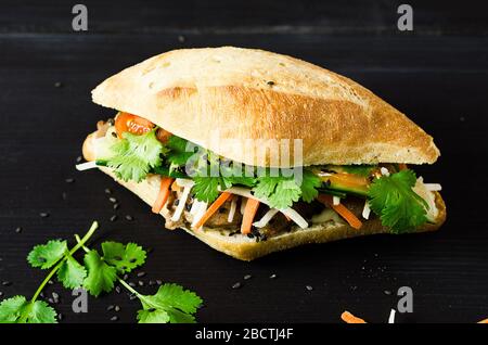 Porc vietnamien Banh Mi Sandwich avec la coriandre et la carotte Banque D'Images