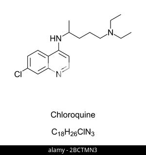 Chloroquine formule squelettique et structure moléculaire. Médicaments principalement utilisés pour prévenir et traiter le paludisme. Également étudié pour traiter COVID-19. Banque D'Images