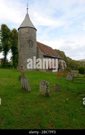 La tour ronde de l'église de la Southease a 900 ans. Southease, Sussex, Royaume-Uni Banque D'Images