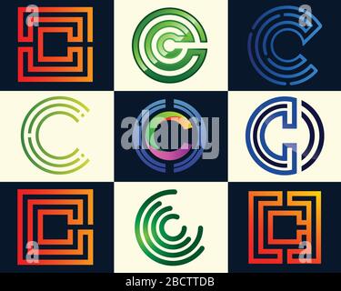 C jeu initial de vecteurs de logo Tech. Modèle de conception du logo lettre C, technologie et logotype numérique. Illustration de Vecteur