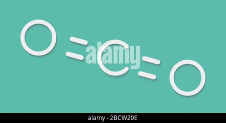Molécule de dioxyde de carbone (CO 2), icône plate. Gaz à effet de serre. Formule du squelette. Banque D'Images