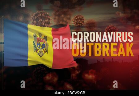 Coronavirus COVID-19 concept d'éclosion avec le drapeau de la Moldavie. Illustration en cas de pandémie. Banque D'Images