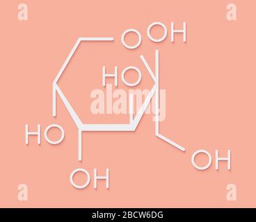 Molécule de sucre fruité fructose (D-fructose). Composant du sirop de maïs à haute teneur en fructose (HFCS). Formule du squelette. Banque D'Images