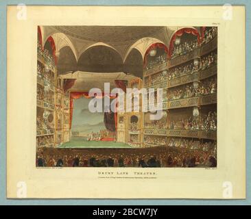 Théâtre Drury Lane de Ackermanns Repository. Recherche dans le rectangle Progresshorizontal. Vue du théâtre face à la scène depuis l'arrière. Boîtes remplies et sol. Jeu romain en cours. Titre, noms d'artistes et d'éditeurs ci-dessous. Théâtre Drury Lane de Ackermanns Repository Banque D'Images