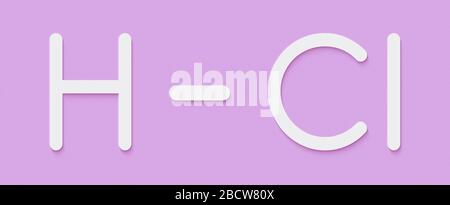 Chlorure d'hydrogène (HCl), molécule de structure chimique. Acide minéral très corrosif ; composante acide du suc gastrique (acide de l'estomac). Formule topologique. Banque D'Images