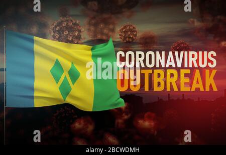 Concept d'éclosion de coronavirus COVID-19 avec drapeau de Saint-Vincent-et-les Grenadines. Illustration en cas de pandémie. Banque D'Images