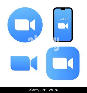 Icône de caméra bleue : application de diffusion multimédia en direct pour le téléphone, conférences téléphoniques vidéo avec plusieurs personnes en même temps que le logo de l'icône vectorielle Illustration de Vecteur