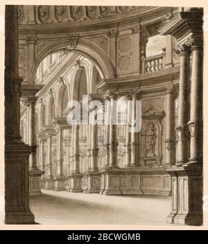 Intérieur design de scène de la Renaissance Portico. Recherche dans le rectangle Progresshorizontal. Portique de style Renaissance avec colonnes couplées dans le parc. Intérieur design de scène de la Renaissance Portico Banque D'Images