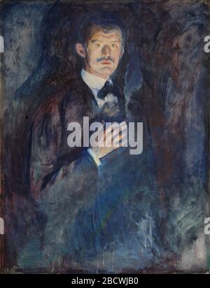 Autoportrait avec cigarette par Edvard Munch, 1895, huiles de toile. La photo est présentée dans la Galerie nationale d'Oslo, en Norvège Banque D'Images