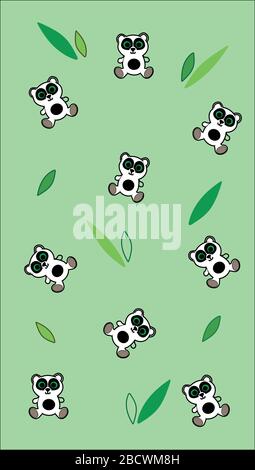 Pandas mignons avec feuilles de bambou. Illustration de Vecteur