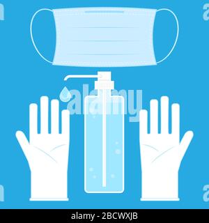 Icône gel lavage des mains. Aseptisant médical. Savon liquide pour désinfection. Distributeur en plastique. Nettoyant pour l'hygiène. Illustration de Vecteur