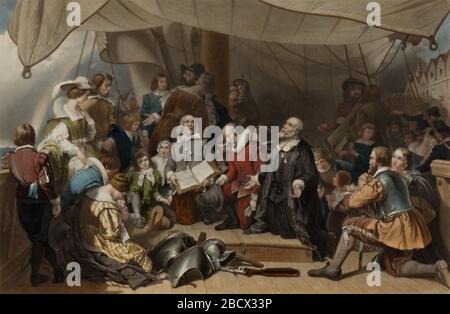 Embarquement des pèlerins. Banque D'Images