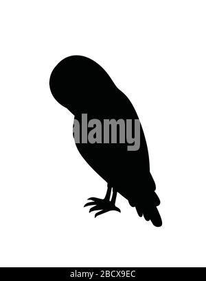 Silhouette noire jolie grange chouette (tyto alba) caricature forêt sauvage motif animal illustration vectorielle plate isolée sur fond blanc Illustration de Vecteur