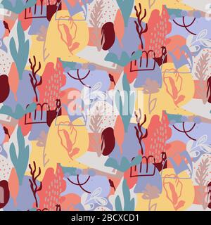 Motif fleuri abstrait sans couture. Concevoir un élément organique dessiné à la main avec des taches, un point, une ligne. Texture d'arrière-plan artistique créative pour affiche, papier peint, texti Illustration de Vecteur
