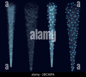 Set avec un flux de particules de lignes bleues avec des lumières lumineuses sur un fond sombre. Illustration vectorielle. Illustration de Vecteur