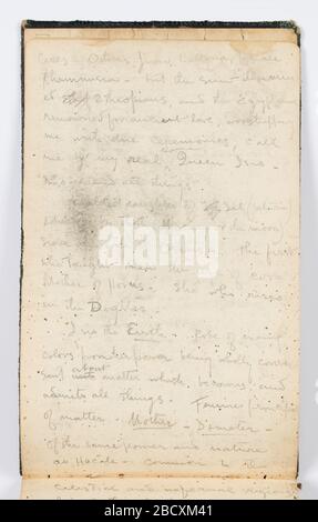 Notes de page sur les esquisses sur Isis. Recherche en ProgressNotes sur l'ancienne déesse égyptienne Isis sur Recto et Verso. Notes de page sur les esquisses sur Isis Banque D'Images