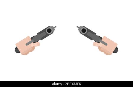 Vue avant de deux armes à feu et de la main. Pistolet dans poing isolé. Illustration vectorielle Illustration de Vecteur