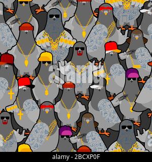 Motif bande de gangster pigeon sans couture. Frais City oiseau fond . ORNEMENTATION SWAG gangsta. Pigeon guy rapper. Texture vectorielle Illustration de Vecteur