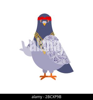 Gangster pigeon. Oiseau frais de la ville. SWAG gangsta. Gars pigeon rappeur Illustration de Vecteur
