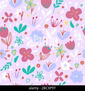 Motif vectoriel sans couture - fleurs sur fond rose. Pour la conception de papier peint, textiles, papier d'emballage, imprimés pour vêtements pour enfants Illustration de Vecteur