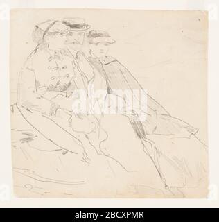 Trois figures. Recherche en progression vue horizontale d'une femme, d'un homme et d'une jeune femme assise côte à côte avec une montagne en arrière-plan. Trois figures Banque D'Images