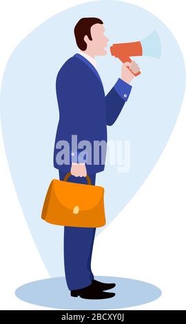 Homme d'affaires avec illustration vectorielle de Horn de la collection de bureaux. Illustration de dessin animé isolé sur blanc Illustration de Vecteur