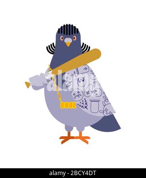 Gangster pigeon. Oiseau frais de la ville. SWAG gangsta. Gars pigeon rappeur Illustration de Vecteur
