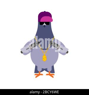 Gangster pigeon. Oiseau frais de la ville. SWAG gangsta. Gars pigeon rappeur Illustration de Vecteur