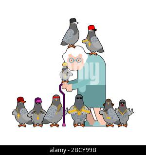 Les pigeons attaquèrent la grand-mère. Jeu de bandes de gangster pigeon. Oiseau frais de la ville. SWAG gangsta. Gars pigeon rappeur Illustration de Vecteur