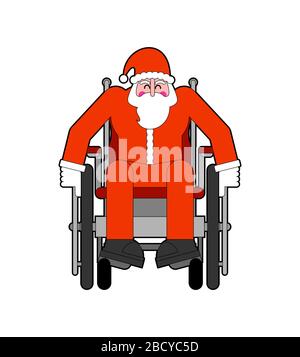 Père Noël en fauteuil roulant. Le grand-père désactivé ne peut pas marcher. Illustration vectorielle Noël et nouvel an Illustration de Vecteur