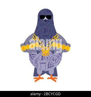 Gangster pigeon. Oiseau frais de la ville. SWAG gangsta. Gars pigeon rappeur Illustration de Vecteur