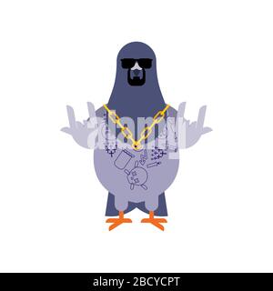 Gangster pigeon. Oiseau frais de la ville. SWAG gangsta. Gars pigeon rappeur Illustration de Vecteur