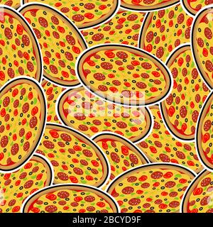 Motif pizza sans couture. Fond de restauration rapide. Ornement vectoriel Illustration de Vecteur