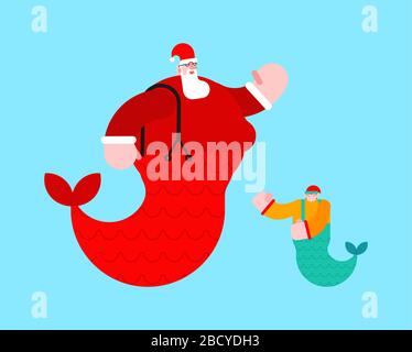 Sirène du Père Noël. Grand-père de Noël en mer. Illustration vectorielle de Noël Illustration de Vecteur