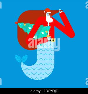 Sirène du Père Noël. Grand-père de Noël en mer. Illustration vectorielle de Noël Illustration de Vecteur