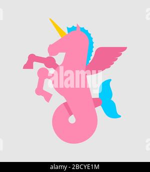 Eau unicorn Hippocampus animal mythique. Bête héraldique isolée. Cheval de mer avec queue de poisson Illustration de Vecteur