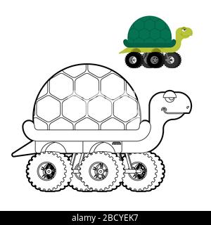 Livre de coloriage des tortues Monster Truck. Voiture animale sur grandes roues. Illustration vectorielle Illustration de Vecteur