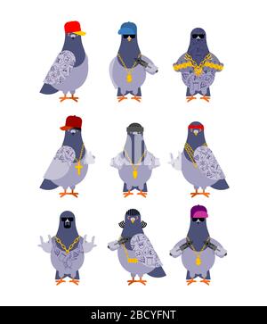 Jeu de bandes de gangster pigeon. Oiseau frais de la ville. SWAG gangsta. Gars pigeon rappeur Illustration de Vecteur