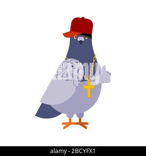 Gangster pigeon. Oiseau frais de la ville. SWAG gangsta. Gars pigeon rappeur Illustration de Vecteur